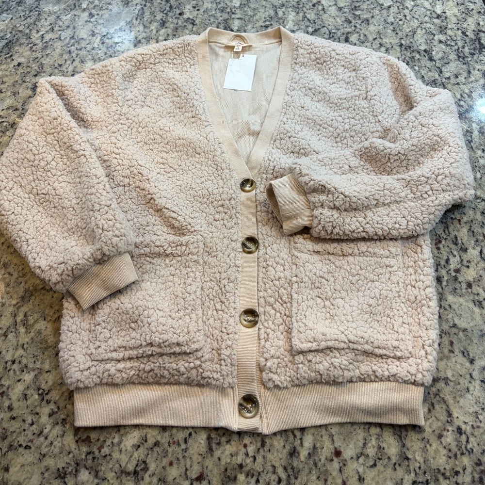 entro Cream Teddy Jacket with Pockets